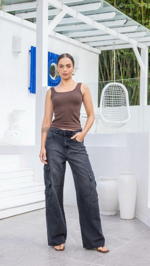 Calça wide leg cargo